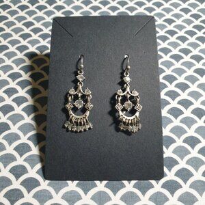 Vintage Silver Tone Chandelier Earrings Crystal Accents Delicate Dangles Bali
